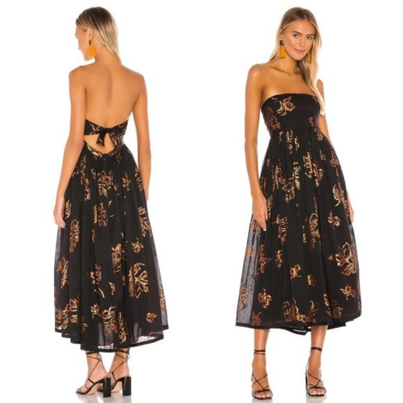 Free People Dresses & Skirts - Free People Baja Babe Midi Dress Black Gold Small